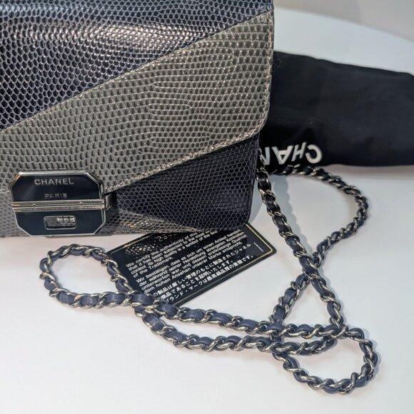 Chanel Blue and Grey Patchwork Lizard Skin Box Bag - Picture 16 of 16
